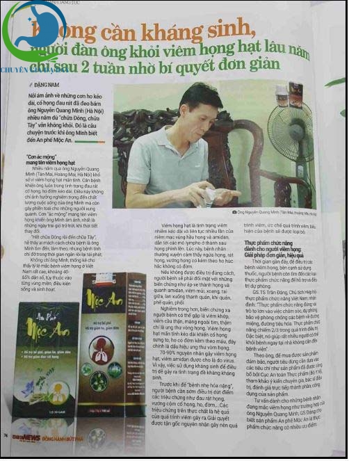 Bác Nguyễn Quang Minh chia sẻ hình ảnh về An phế mộc an được đăng trên báo